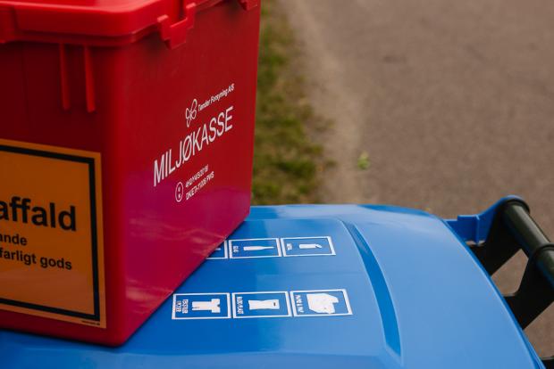Foringsposen skal foldes ned i miljøkassen inden du stiller den frem til bytning sammen med genbrugsbeholderen.